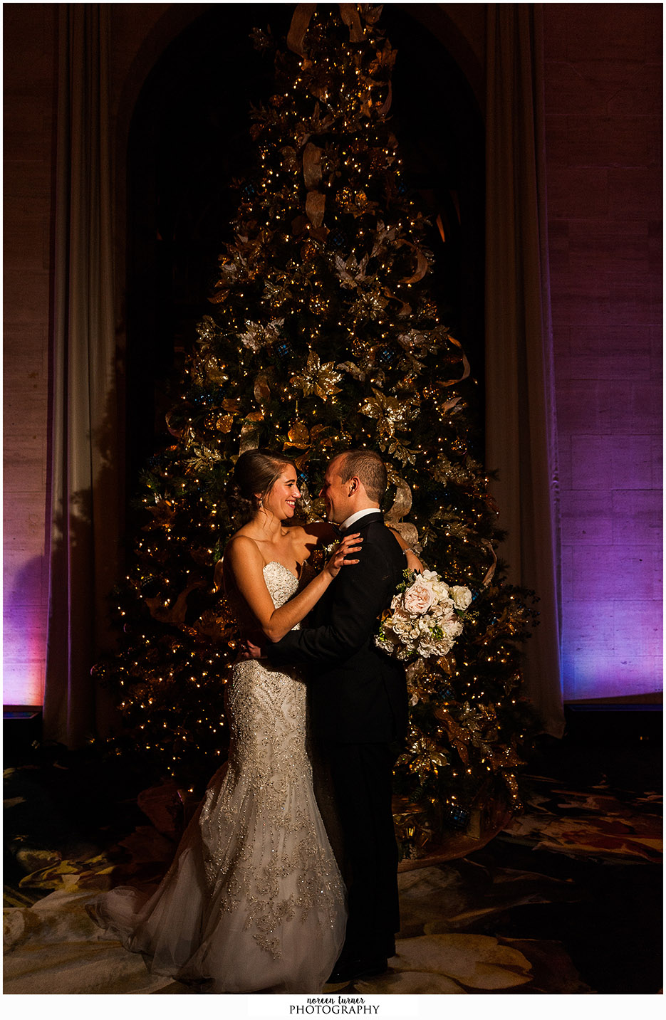 A stunning and elegant Hotel DuPont wedding with a gold and Christmas theme